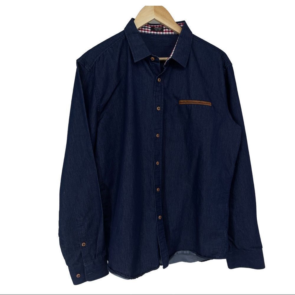 Coofandy Men’s Dark Blue Denim Button Down Shirt